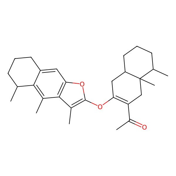 2D Structure of 1-[(4aR,8S,8aR)-8,8a-dimethyl-3-[[(5S)-3,4,5-trimethyl-5,6,7,8-tetrahydrobenzo[f][1]benzofuran-2-yl]oxy]-4,4a,5,6,7,8-hexahydro-1H-naphthalen-2-yl]ethanone