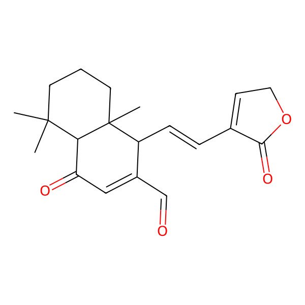 2D Structure of 5,5,8a-trimethyl-4-oxo-1-[2-(5-oxo-2H-furan-4-yl)ethenyl]-4a,6,7,8-tetrahydro-1H-naphthalene-2-carbaldehyde
