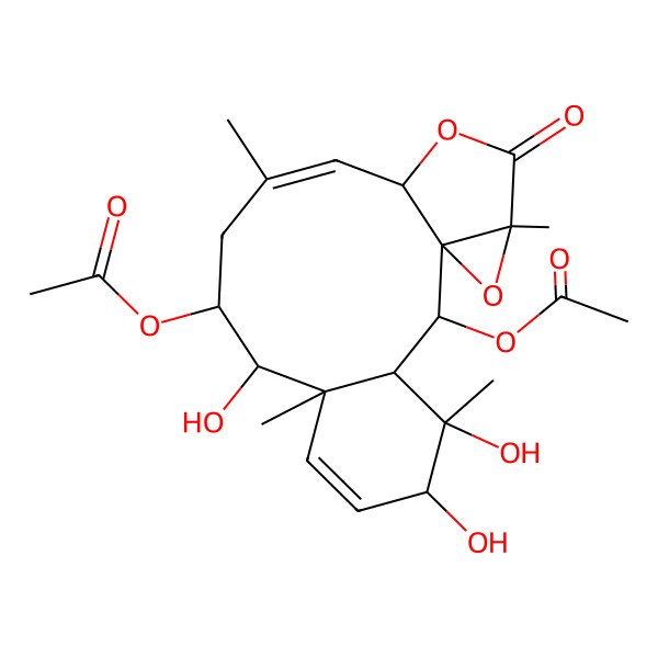 2D Structure of [(2R,3S,4S,5R,8R,9R,10R,12Z,14S,17R)-2-acetyloxy-4,5,9-trihydroxy-4,8,12,17-tetramethyl-16-oxo-15,18-dioxatetracyclo[12.4.0.01,17.03,8]octadeca-6,12-dien-10-yl] acetate