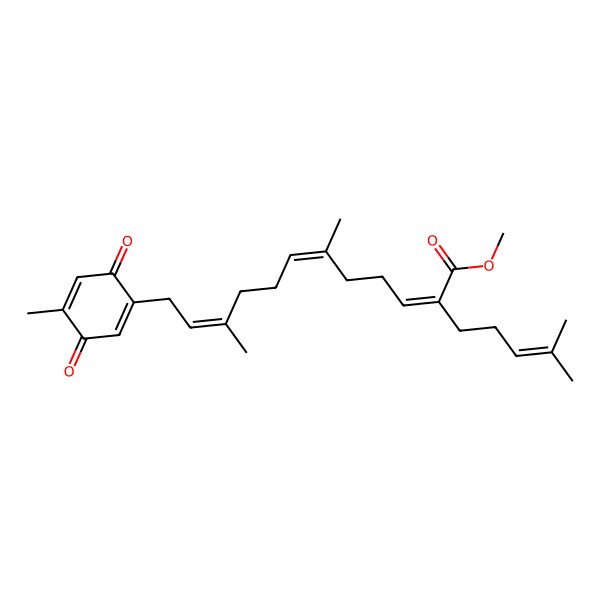 2D Structure of Methyl 6,10-dimethyl-12-(4-methyl-3,6-dioxocyclohexa-1,4-dien-1-yl)-2-(4-methylpent-3-enyl)dodeca-2,6,10-trienoate