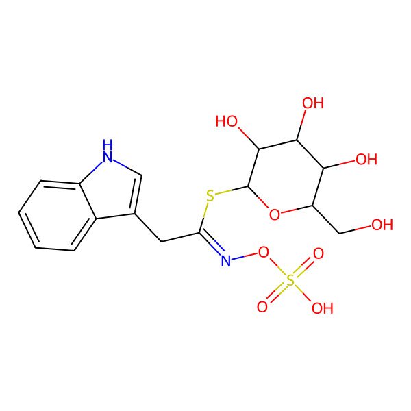 2D Structure of [(2S,3R,4S,5R,6R)-3,4,5-trihydroxy-6-(hydroxymethyl)oxan-2-yl] (1Z)-2-(1H-indol-3-yl)-N-sulfooxyethanimidothioate