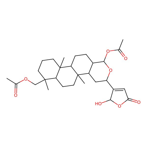 2D Structure of [(1S,3R,4aR,4bS,6aR,7S,10aR,10bS,12aS)-1-acetyloxy-3-[(2S)-2-hydroxy-5-oxo-2H-furan-3-yl]-4b,7,10a-trimethyl-1,3,4,4a,5,6,6a,8,9,10,10b,11,12,12a-tetradecahydronaphtho[2,1-f]isochromen-7-yl]methyl acetate