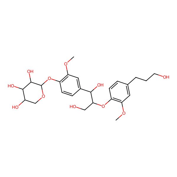 2D Structure of 2-[4-[1,3-Dihydroxy-2-[4-(3-hydroxypropyl)-2-methoxyphenoxy]propyl]-2-methoxyphenoxy]oxane-3,4,5-triol