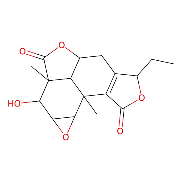 2D Structure of (1S,2S,4R,5R,6R,9R)-12-ethyl-5-hydroxy-1,6-dimethyl-3,8,13-trioxapentacyclo[7.6.1.02,4.06,16.011,15]hexadec-11(15)-ene-7,14-dione