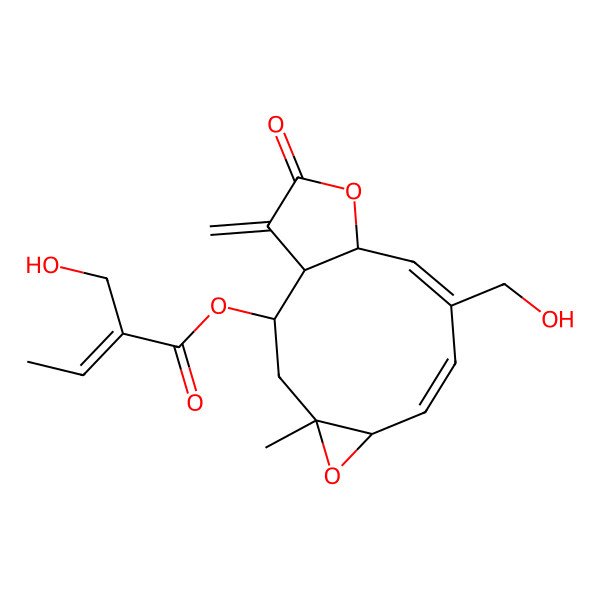 2D Structure of [9-(Hydroxymethyl)-4-methyl-14-methylidene-13-oxo-5,12-dioxatricyclo[9.3.0.04,6]tetradeca-7,9-dien-2-yl] 2-(hydroxymethyl)but-2-enoate