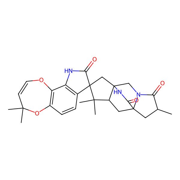 2D Structure of 4,4,5',10',10'-pentamethylspiro[10H-[1,4]dioxepino[2,3-g]indole-8,11'-3,13-diazatetracyclo[5.5.2.01,9.03,7]tetradecane]-4',9,14'-trione