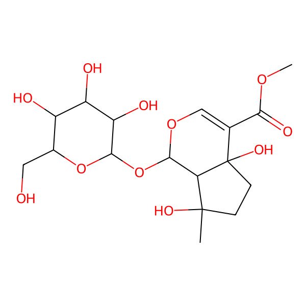 2D Structure of methyl (1S,4aR,7S,7aS)-4a,7-dihydroxy-7-methyl-1-[(2S,3R,4S,5S,6R)-3,4,5-trihydroxy-6-(hydroxymethyl)oxan-2-yl]oxy-1,5,6,7a-tetrahydrocyclopenta[c]pyran-4-carboxylate