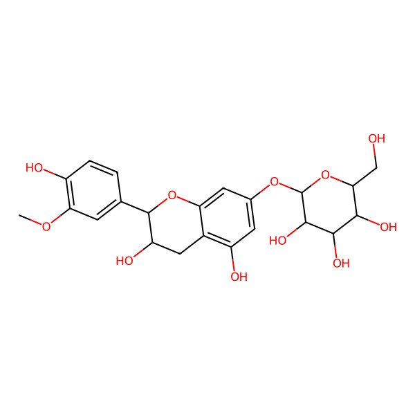 2D Structure of (2S,3R,4S,5S,6R)-2-[[(2R,3S)-3,5-dihydroxy-2-(4-hydroxy-3-methoxyphenyl)-3,4-dihydro-2H-chromen-7-yl]oxy]-6-(hydroxymethyl)oxane-3,4,5-triol