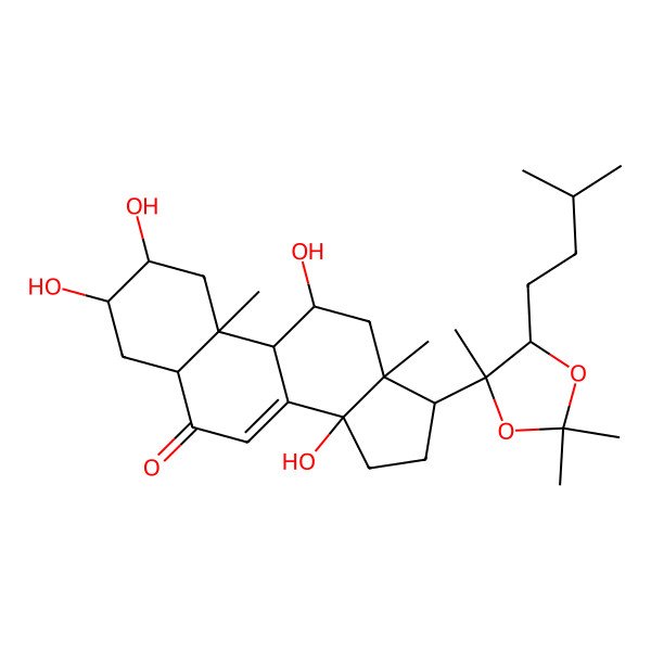 2D Structure of (2S,3R,5R,9S,10R,11R,13R,14S,17R)-2,3,11,14-tetrahydroxy-10,13-dimethyl-17-[(4R,5S)-2,2,4-trimethyl-5-(3-methylbutyl)-1,3-dioxolan-4-yl]-2,3,4,5,9,11,12,15,16,17-decahydro-1H-cyclopenta[a]phenanthren-6-one