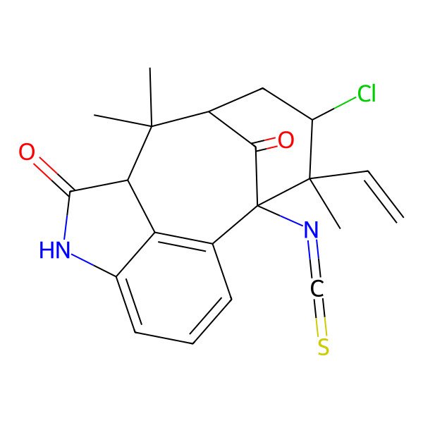 2D Structure of (2S,3S,4R,6S,8R)-4-chloro-3-ethenyl-2-isothiocyanato-3,7,7-trimethyl-10-azatetracyclo[6.6.1.12,6.011,15]hexadeca-1(15),11,13-triene-9,16-dione