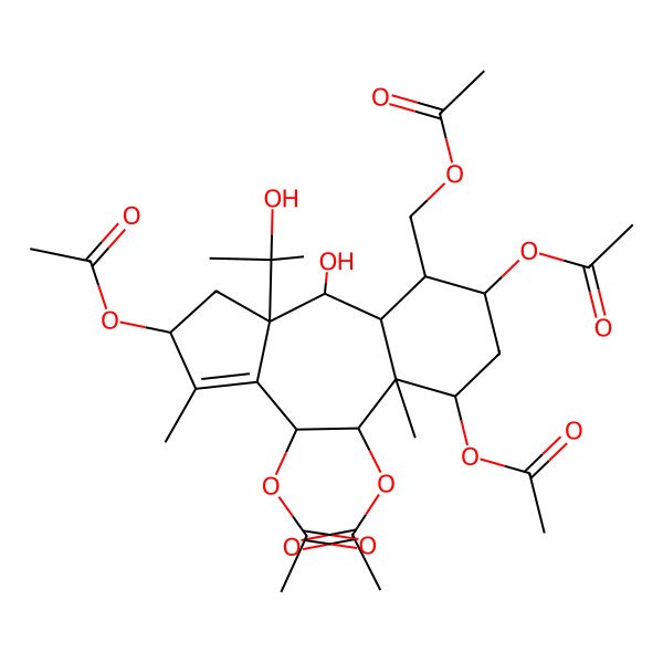 2D Structure of [(2S,4R,5R,5aS,6S,8S,9R,9aR,10S,10aS)-2,4,5,6,8-pentaacetyloxy-10-hydroxy-10a-(2-hydroxypropan-2-yl)-3,5a-dimethyl-1,2,4,5,6,7,8,9,9a,10-decahydrobenzo[f]azulen-9-yl]methyl acetate