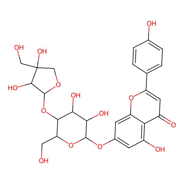 2D Structure of 7-[(2S,3R,4R,5S,6R)-5-[(2S,3R,4R)-3,4-dihydroxy-4-(hydroxymethyl)oxolan-2-yl]oxy-3,4-dihydroxy-6-(hydroxymethyl)oxan-2-yl]oxy-5-hydroxy-2-(4-hydroxyphenyl)chromen-4-one