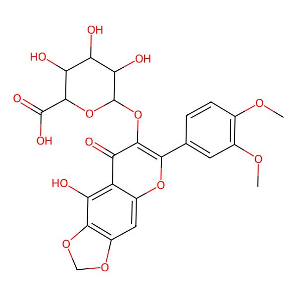 2D Structure of (2S,3S,4S,5R,6S)-6-[[6-(3,4-dimethoxyphenyl)-9-hydroxy-8-oxo-[1,3]dioxolo[4,5-g]chromen-7-yl]oxy]-3,4,5-trihydroxyoxane-2-carboxylic acid