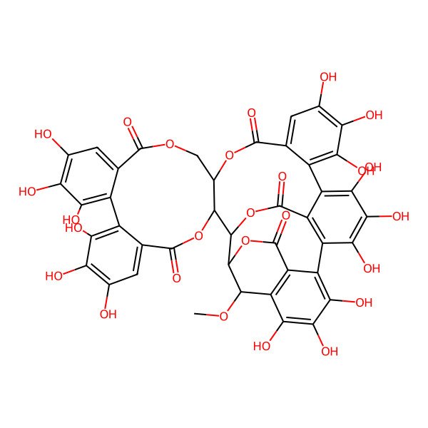 2D Structure of (1R,2R,20R,42S,46R)-7,8,9,12,13,14,25,26,27,30,31,32,35,36,37-pentadecahydroxy-46-methoxy-3,18,21,41,43-pentaoxanonacyclo[27.13.3.138,42.02,20.05,10.011,16.023,28.033,45.034,39]hexatetraconta-5,7,9,11,13,15,23,25,27,29(45),30,32,34(39),35,37-pentadecaene-4,17,22,40,44-pentone
