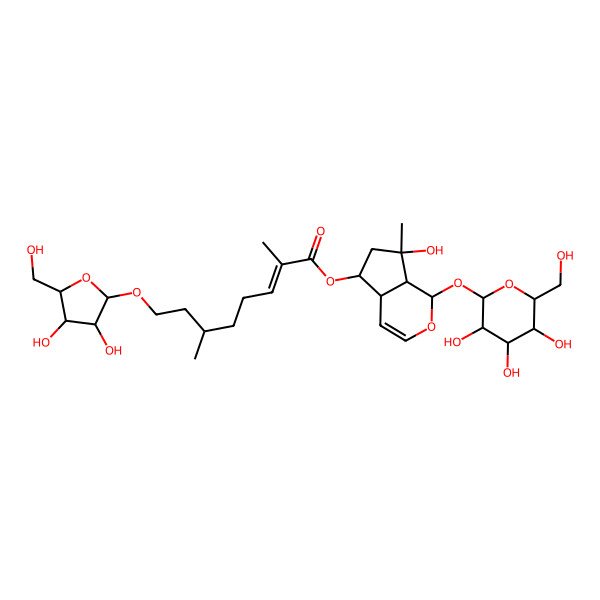 2D Structure of [(1S,4aR,5R,7S,7aS)-7-hydroxy-7-methyl-1-[(2S,3R,4S,5S,6R)-3,4,5-trihydroxy-6-(hydroxymethyl)oxan-2-yl]oxy-4a,5,6,7a-tetrahydro-1H-cyclopenta[c]pyran-5-yl] (E,6R)-8-[(2S,3S,4S,5R)-3,4-dihydroxy-5-(hydroxymethyl)oxolan-2-yl]oxy-2,6-dimethyloct-2-enoate