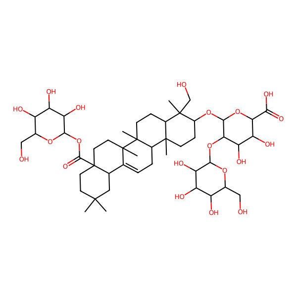 2D Structure of (2S,3S,4S,5R,6R)-6-[[(3S,4R,4aR,6aR,6bS,8aS,12aS,14aR,14bR)-4-(hydroxymethyl)-4,6a,6b,11,11,14b-hexamethyl-8a-[(2S,3R,4S,5S,6R)-3,4,5-trihydroxy-6-(hydroxymethyl)oxan-2-yl]oxycarbonyl-1,2,3,4a,5,6,7,8,9,10,12,12a,14,14a-tetradecahydropicen-3-yl]oxy]-3,4-dihydroxy-5-[(2S,3R,4S,5R,6R)-3,4,5-trihydroxy-6-(hydroxymethyl)oxan-2-yl]oxyoxane-2-carboxylic acid