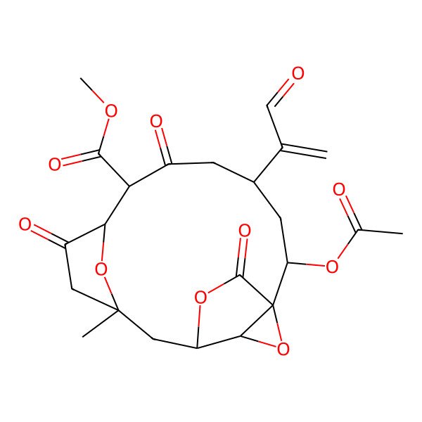 2D Structure of methyl (1S,2S,4R,7S,8R,11S,13S,14S)-2-acetyloxy-11-methyl-6,9,16-trioxo-4-(3-oxoprop-1-en-2-yl)-15,17,18-trioxatetracyclo[11.2.2.18,11.01,14]octadecane-7-carboxylate