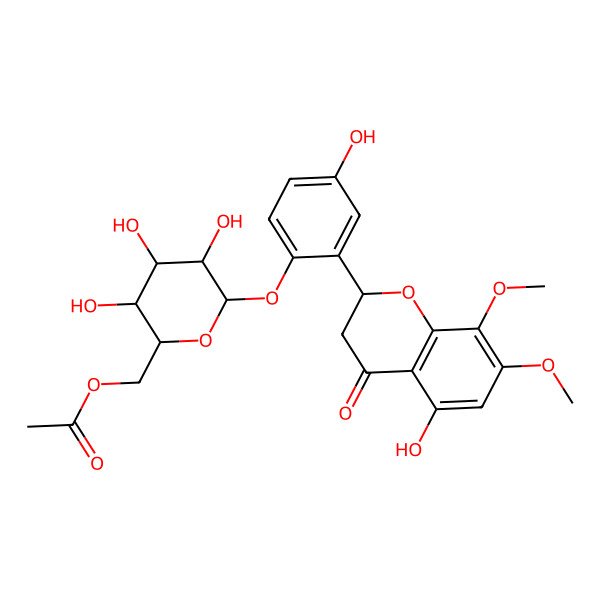 2D Structure of [(2R,3S,4S,5R,6S)-3,4,5-trihydroxy-6-[4-hydroxy-2-[(2S)-5-hydroxy-7,8-dimethoxy-4-oxo-2,3-dihydrochromen-2-yl]phenoxy]oxan-2-yl]methyl acetate