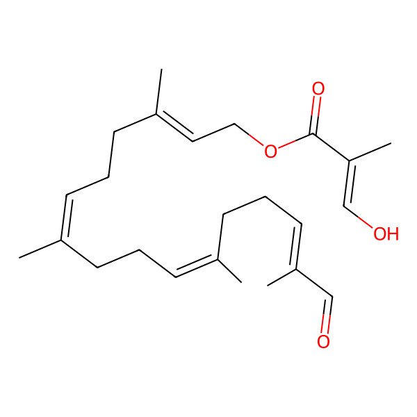 2D Structure of 2-Propenoic acid, 3-hydroxy-2-methyl-, (2E,6E,10E,14E)-3,7,11,15-tetramethyl-16-oxo-2,6,10,14-hexadecatetraenyl ester, (2Z)-