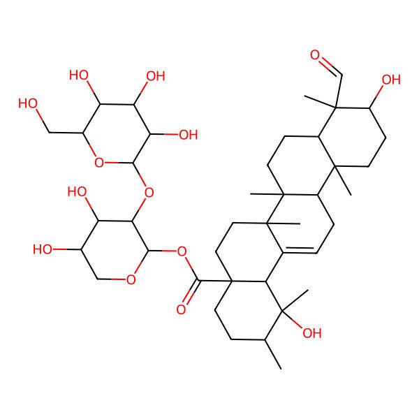 2D Structure of [4,5-Dihydroxy-3-[3,4,5-trihydroxy-6-(hydroxymethyl)oxan-2-yl]oxyoxan-2-yl] 9-formyl-1,10-dihydroxy-1,2,6a,6b,9,12a-hexamethyl-2,3,4,5,6,6a,7,8,8a,10,11,12,13,14b-tetradecahydropicene-4a-carboxylate