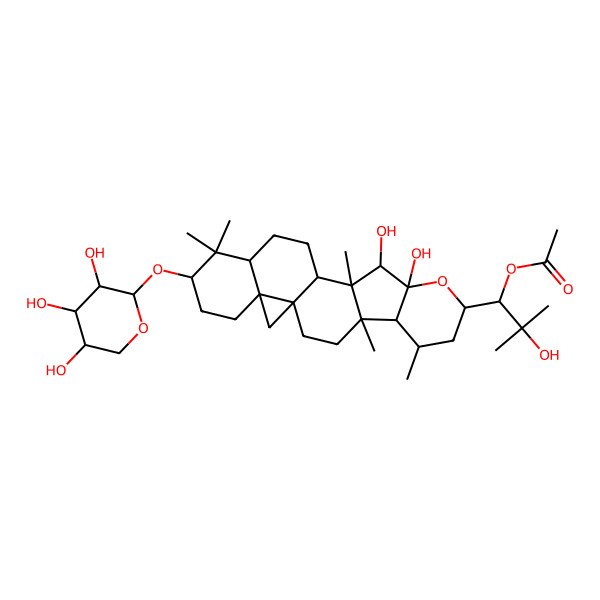 2D Structure of [1-[10,11-Dihydroxy-4,6,12,17,17-pentamethyl-18-(3,4,5-trihydroxyoxan-2-yl)oxy-9-oxahexacyclo[11.9.0.01,21.04,12.05,10.016,21]docosan-8-yl]-2-hydroxy-2-methylpropyl] acetate