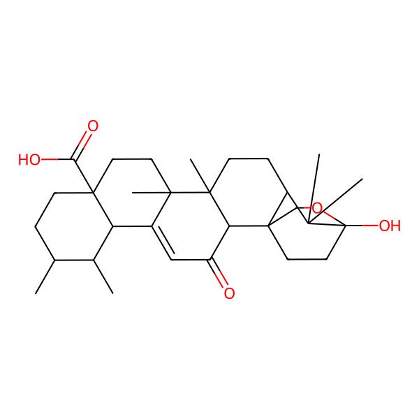 2D Structure of 20-Hydroxy-7,8,14,15,19,19-hexamethyl-3-oxo-21-oxahexacyclo[18.2.2.01,18.02,15.05,14.06,11]tetracos-4-ene-11-carboxylic acid