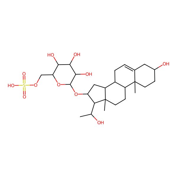 2D Structure of [(2R,3S,4S,5R,6R)-3,4,5-trihydroxy-6-[[(3S,8S,9S,10R,13S,14S,16R,17S)-3-hydroxy-17-[(1S)-1-hydroxyethyl]-10,13-dimethyl-2,3,4,7,8,9,11,12,14,15,16,17-dodecahydro-1H-cyclopenta[a]phenanthren-16-yl]oxy]oxan-2-yl]methyl hydrogen sulfate