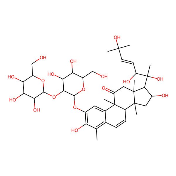 2D Structure of (16R,17R)-2-[(2S,3R,4S,5S)-4,5-dihydroxy-6-(hydroxymethyl)-3-[(2S,3R,4S,5S,6R)-3,4,5-trihydroxy-6-(hydroxymethyl)oxan-2-yl]oxyoxan-2-yl]oxy-3,16-dihydroxy-4,9,13,14-tetramethyl-17-[(E)-2,3,6-trihydroxy-6-methylhept-4-en-2-yl]-12,15,16,17-tetrahydro-8H-cyclopenta[a]phenanthren-11-one