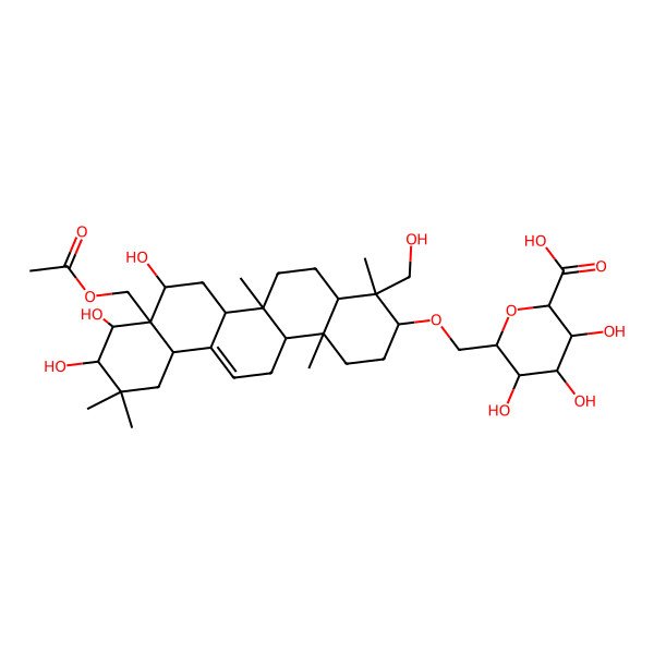 2D Structure of 6-[[8a-(acetyloxymethyl)-8,9,10-trihydroxy-4-(hydroxymethyl)-4,6a,11,11,14b-pentamethyl-2,3,4a,5,6,6b,7,8,9,10,12,12a,14,14a-tetradecahydro-1H-picen-3-yl]oxymethyl]-3,4,5-trihydroxyoxane-2-carboxylic acid