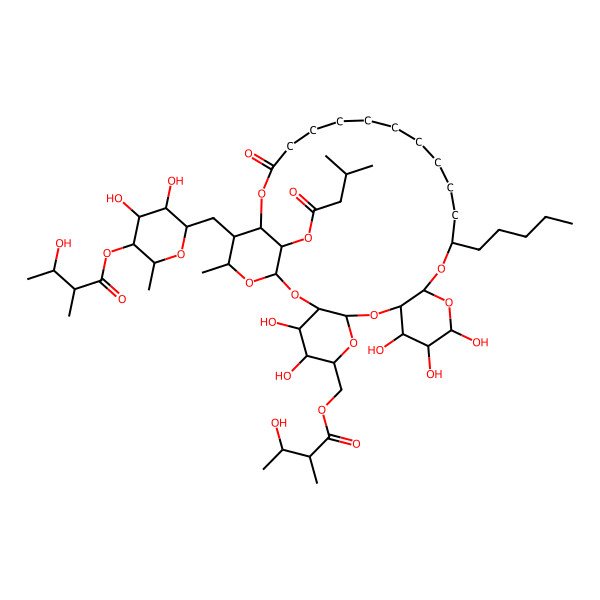 2D Structure of [(1S,3R,4S,5S,6R,8S,10R,11S,12S,13S,15R,17S,29R,30S,31S,33S)-30-[[(2S,3S,4S,5S,6R)-3,4-dihydroxy-5-[(2S,3S)-3-hydroxy-2-methylbutanoyl]oxy-6-methyloxan-2-yl]methyl]-4,5,11,12,13-pentahydroxy-31-methyl-33-(3-methylbutanoyloxy)-27-oxo-17-pentyl-2,7,9,14,16,28,32-heptaoxatetracyclo[27.3.1.03,8.010,15]tritriacontan-6-yl]methyl (2R,3S)-3-hydroxy-2-methylbutanoate