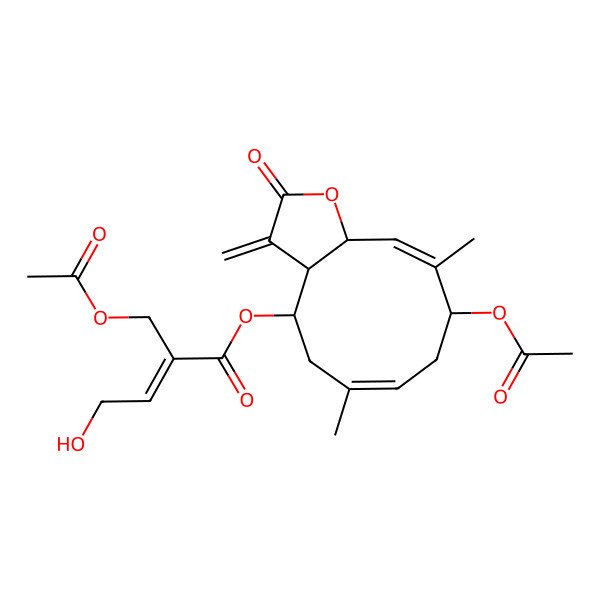 2D Structure of [(3aR,4R,6Z,9S,10E,11aS)-9-acetyloxy-6,10-dimethyl-3-methylidene-2-oxo-3a,4,5,8,9,11a-hexahydrocyclodeca[b]furan-4-yl] (E)-2-(acetyloxymethyl)-4-hydroxybut-2-enoate