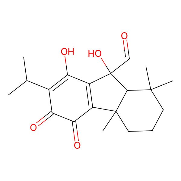 2D Structure of (4aS,9S,9aS)-8,9-dihydroxy-1,1,4a-trimethyl-5,6-dioxo-7-propan-2-yl-2,3,4,9a-tetrahydrofluorene-9-carbaldehyde 2D Structure of (4aS,9S,9aS)-8,9-dihydroxy-1,1,4a-trimethyl-5,6-dioxo-7-propan-2-yl-2,3,4,9a-tetrahydrofluorene-9-carbaldehyde