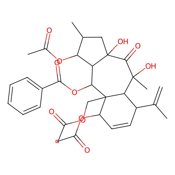 2D Structure of [1,9-Diacetyloxy-9a-(acetyloxymethyl)-3a,5-dihydroxy-2,5-dimethyl-4-oxo-6-prop-1-en-2-yl-1,2,3,5a,6,9,10,10a-octahydrobenzo[f]azulen-10-yl] benzoate