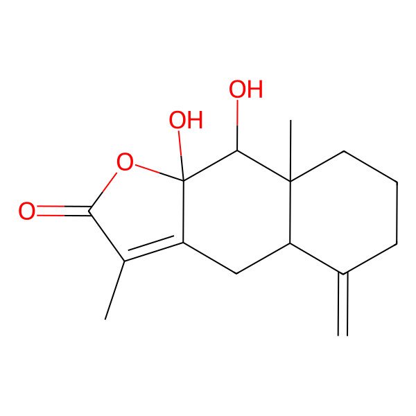 2D Structure of (4aS,8aS,9S,9aR)-9,9a-dihydroxy-3,8a-dimethyl-5-methylidene-4,4a,6,7,8,9-hexahydrobenzo[f][1]benzofuran-2-one