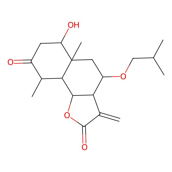 2D Structure of (3aR,4R,5aR,6R,9R,9aS,9bR)-6-hydroxy-5a,9-dimethyl-3-methylidene-4-(2-methylpropoxy)-3a,4,5,6,7,9,9a,9b-octahydrobenzo[g][1]benzofuran-2,8-dione