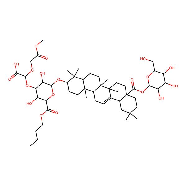 2D Structure of 2-[2-[[4,4,6a,6b,11,11,14b-Heptamethyl-8a-[3,4,5-trihydroxy-6-(hydroxymethyl)oxan-2-yl]oxycarbonyl-1,2,3,4a,5,6,7,8,9,10,12,12a,14,14a-tetradecahydropicen-3-yl]oxy]-6-butoxycarbonyl-3,5-dihydroxyoxan-4-yl]oxy-2-(2-methoxy-2-oxoethoxy)acetic acid