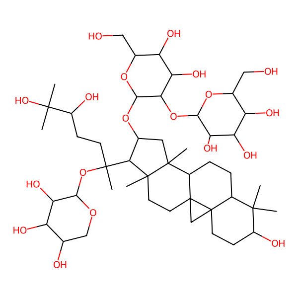 2D Structure of 2-[2-[[15-[5,6-Dihydroxy-6-methyl-2-(3,4,5-trihydroxyoxan-2-yl)oxyheptan-2-yl]-6-hydroxy-7,7,12,16-tetramethyl-14-pentacyclo[9.7.0.01,3.03,8.012,16]octadecanyl]oxy]-4,5-dihydroxy-6-(hydroxymethyl)oxan-3-yl]oxy-6-(hydroxymethyl)oxane-3,4,5-triol