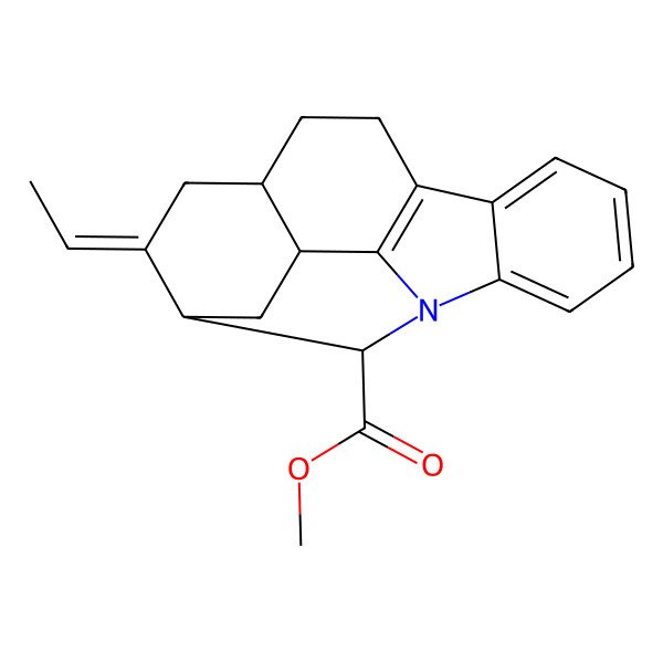 2D Structure of methyl (11S,13E,14S,16R,18S)-13-ethylidene-1-azapentacyclo[12.3.1.02,7.08,17.011,16]octadeca-2,4,6,8(17)-tetraene-18-carboxylate