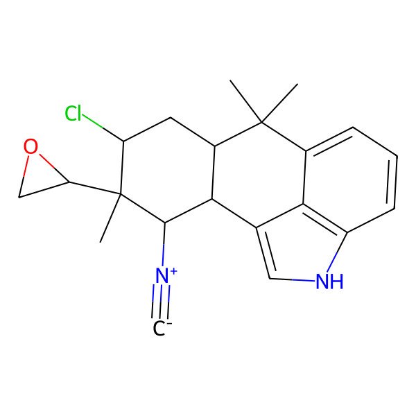 2D Structure of 5-Chloro-3-isocyano-4,8,8-trimethyl-4-(oxiran-2-yl)-14-azatetracyclo[7.6.1.02,7.013,16]hexadeca-1(15),9(16),10,12-tetraene
