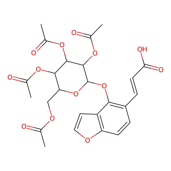 2D Structure of (E)-3-[4-[(2S,3R,4S,5R,6R)-3,4,5-triacetyloxy-6-(acetyloxymethyl)oxan-2-yl]oxy-1-benzofuran-5-yl]prop-2-enoic acid