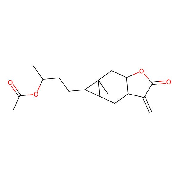 2D Structure of 4-(5a-Methyl-3-methylidene-2-oxo-3a,4,4a,5,6,6a-hexahydrocyclopropa[f][1]benzofuran-5-yl)butan-2-yl acetate