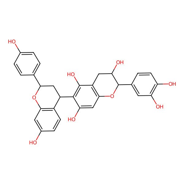 2D Structure of 2-(3,4-dihydroxyphenyl)-6-[7-hydroxy-2-(4-hydroxyphenyl)-3,4-dihydro-2H-chromen-4-yl]-3,4-dihydro-2H-chromene-3,5,7-triol