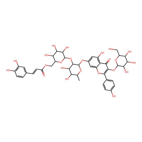 2D Structure of [6-[4,5-Dihydroxy-2-[5-hydroxy-2-(4-hydroxyphenyl)-4-oxo-3-[3,4,5-trihydroxy-6-(hydroxymethyl)oxan-2-yl]oxychromen-7-yl]oxy-6-methyloxan-3-yl]oxy-3,4,5-trihydroxyoxan-2-yl]methyl 3-(3,4-dihydroxyphenyl)prop-2-enoate