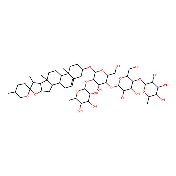 2D Structure of 2-[4,5-Dihydroxy-6-[4-hydroxy-2-(hydroxymethyl)-6-(5',7,9,13-tetramethylspiro[5-oxapentacyclo[10.8.0.02,9.04,8.013,18]icos-18-ene-6,2'-oxane]-16-yl)oxy-5-(3,4,5-trihydroxy-6-methyloxan-2-yl)oxyoxan-3-yl]oxy-2-(hydroxymethyl)oxan-3-yl]oxy-6-methyloxane-3,4,5-triol