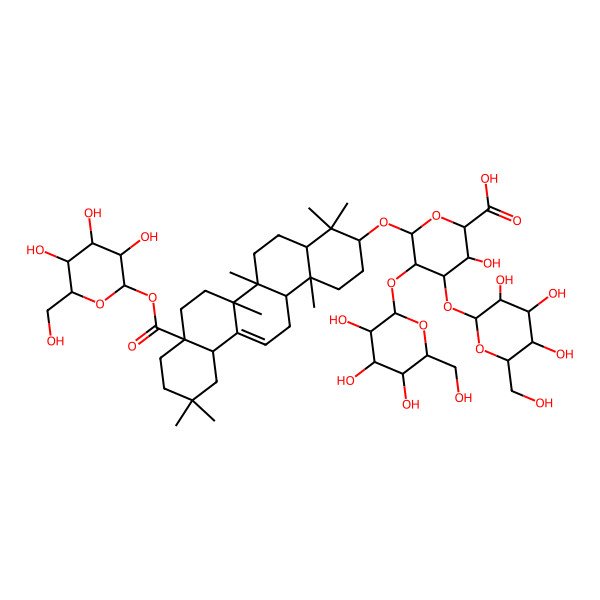 2D Structure of 6-[[4,4,6a,6b,11,11,14b-Heptamethyl-8a-[3,4,5-trihydroxy-6-(hydroxymethyl)oxan-2-yl]oxycarbonyl-1,2,3,4a,5,6,7,8,9,10,12,12a,14,14a-tetradecahydropicen-3-yl]oxy]-3-hydroxy-4,5-bis[[3,4,5-trihydroxy-6-(hydroxymethyl)oxan-2-yl]oxy]oxane-2-carboxylic acid
