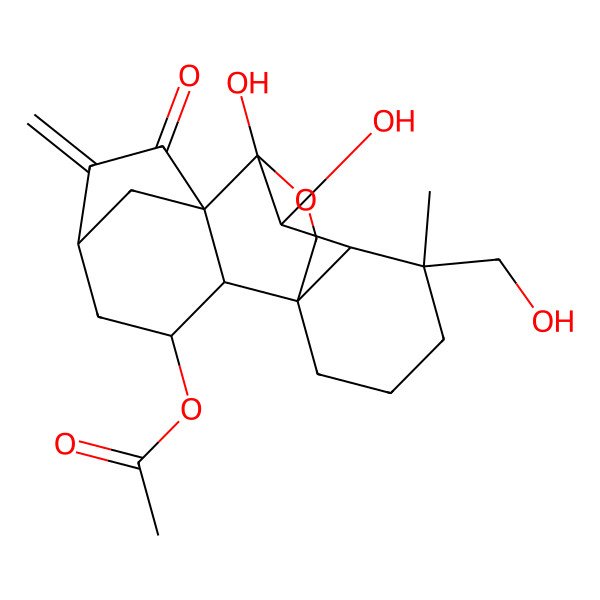 2D Structure of [9,10-Dihydroxy-12-(hydroxymethyl)-12-methyl-6-methylidene-7-oxo-17-oxapentacyclo[7.6.2.15,8.01,11.02,8]octadecan-3-yl] acetate