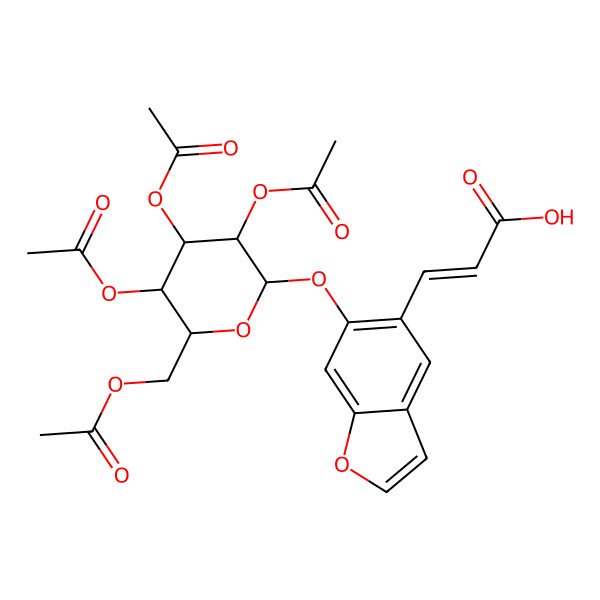2D Structure of (E)-3-[6-[(2S,3R,4S,5R,6R)-3,4,5-triacetyloxy-6-(acetyloxymethyl)oxan-2-yl]oxy-1-benzofuran-5-yl]prop-2-enoic acid