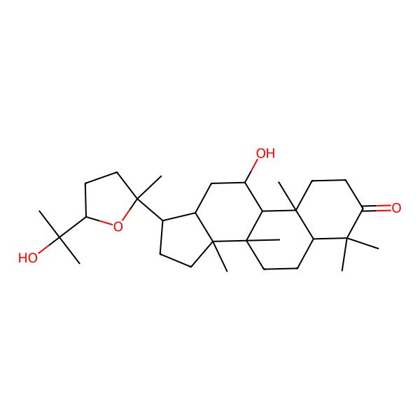 2D Structure of (5R,8R,9R,10S,11R,13R,14R,17S)-11-hydroxy-17-[(2S,5R)-5-(2-hydroxypropan-2-yl)-2-methyloxolan-2-yl]-4,4,8,10,14-pentamethyl-1,2,5,6,7,9,11,12,13,15,16,17-dodecahydrocyclopenta[a]phenanthren-3-one