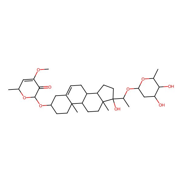 2D Structure of 6-[[17-[1-(4,5-dihydroxy-6-methyloxan-2-yl)oxyethyl]-17-hydroxy-10,13-dimethyl-1,2,3,4,7,8,9,11,12,14,15,16-dodecahydrocyclopenta[a]phenanthren-3-yl]oxy]-4-methoxy-2-methyl-2H-pyran-5-one