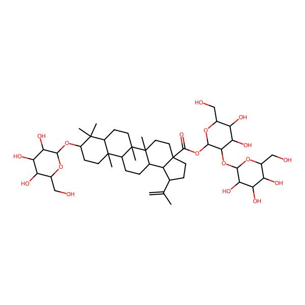 2D Structure of [4,5-Dihydroxy-6-(hydroxymethyl)-3-[3,4,5-trihydroxy-6-(hydroxymethyl)oxan-2-yl]oxyoxan-2-yl] 5a,5b,8,8,11a-pentamethyl-1-prop-1-en-2-yl-9-[3,4,5-trihydroxy-6-(hydroxymethyl)oxan-2-yl]oxy-1,2,3,4,5,6,7,7a,9,10,11,11b,12,13,13a,13b-hexadecahydrocyclopenta[a]chrysene-3a-carboxylate